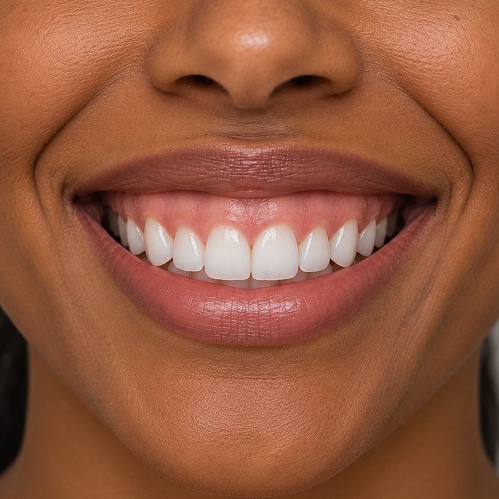 Smiling woman with bright, white teeth.