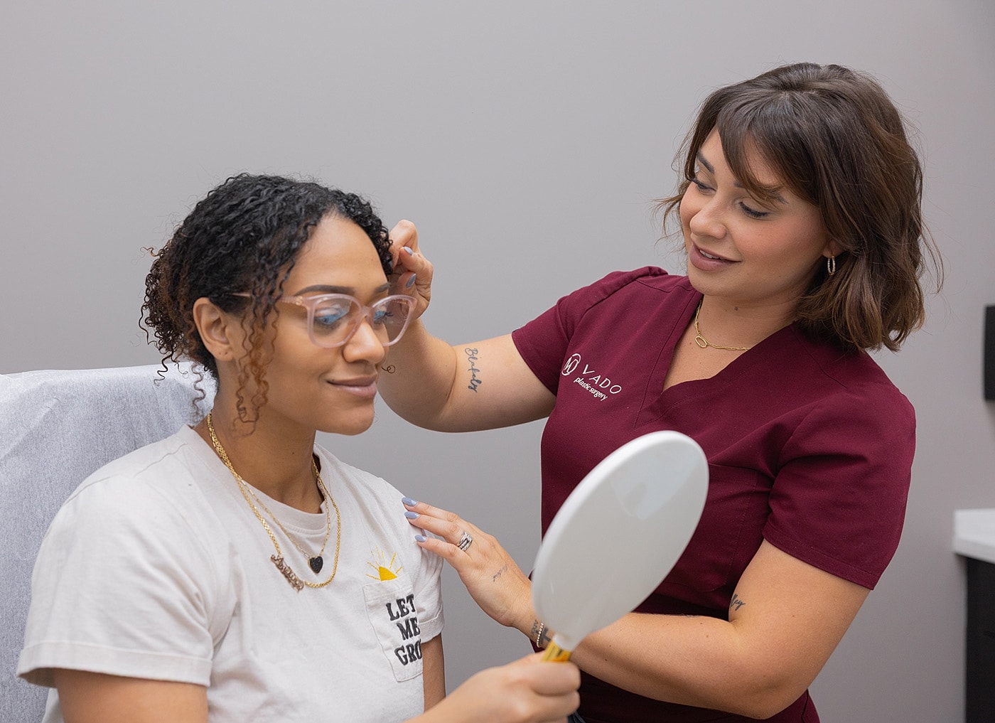 Client consultation in a skincare treatment setting.
