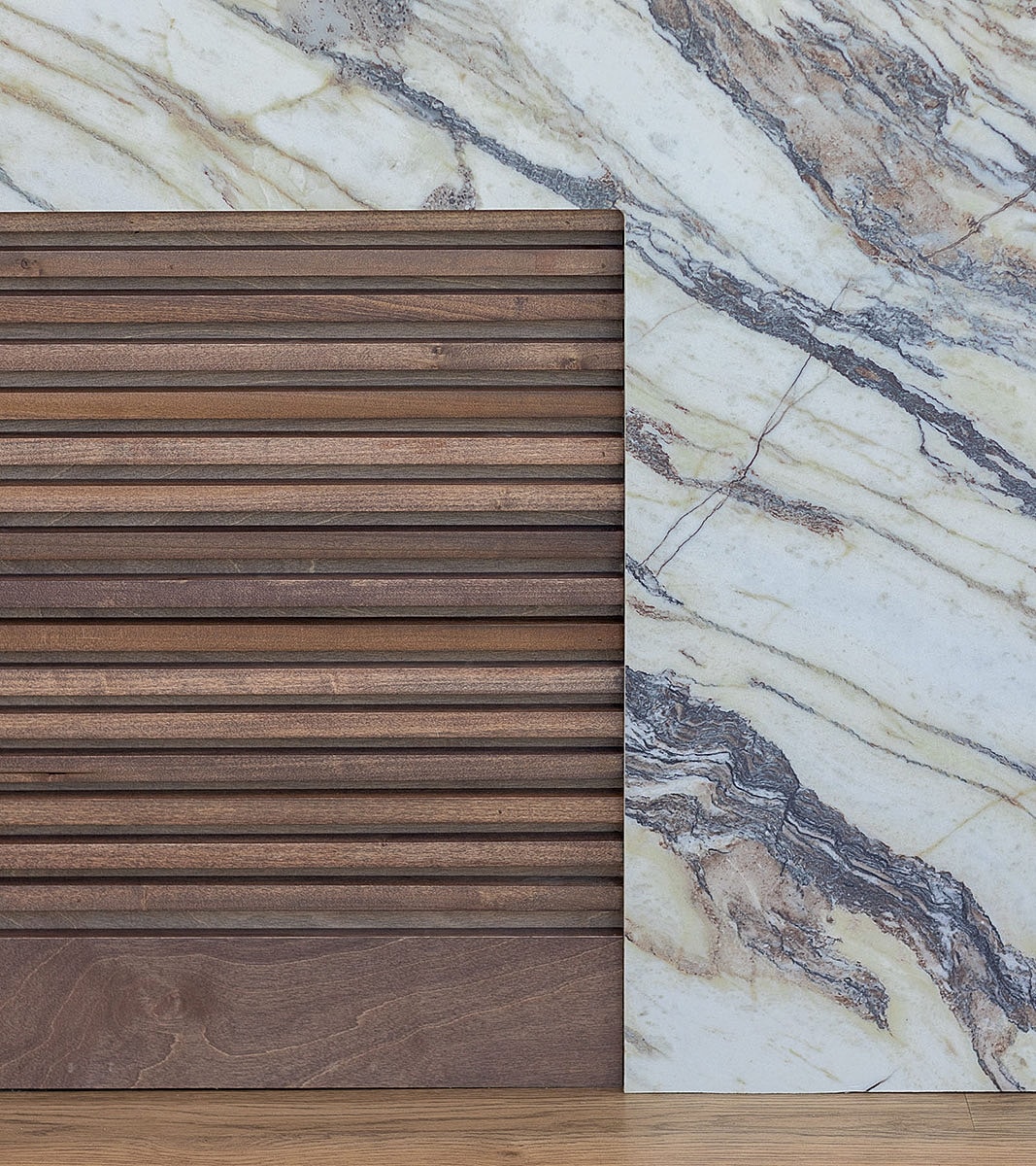 Wood and marble textures in modern design.