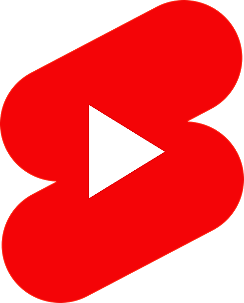 Red YouTube Shorts logo with play button.
