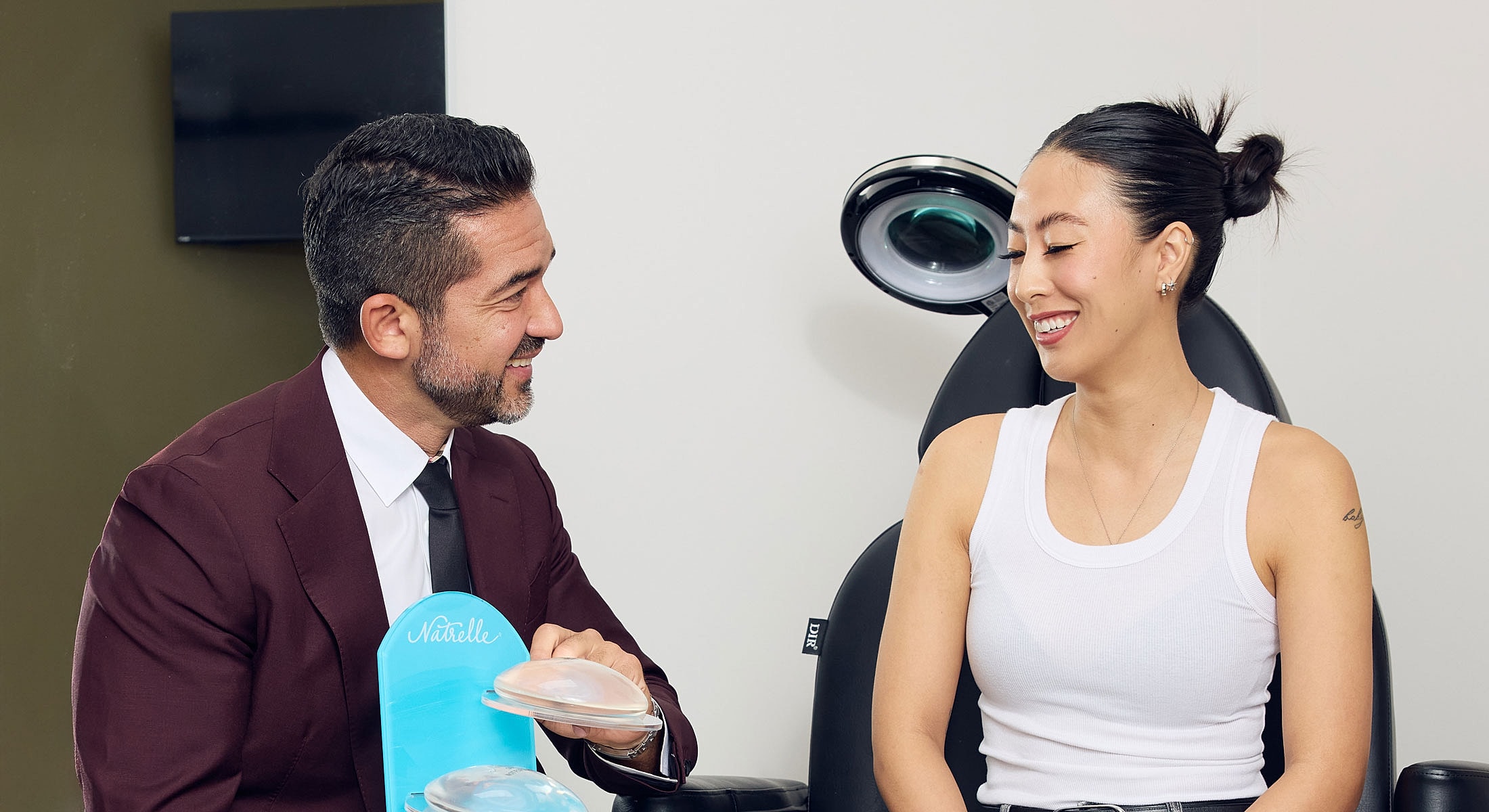 Consultation about aesthetic treatments in clinic.