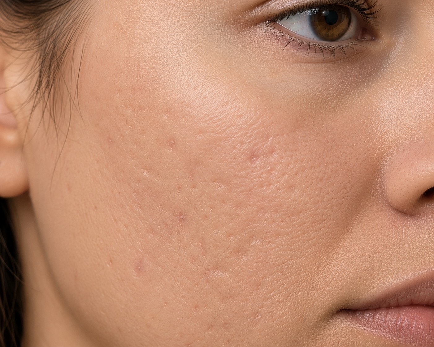 Close-up of skin with texture and blemishes.